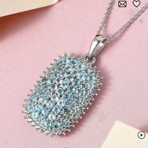🆕️🩵 Madagascar Paraiba Apatite & White Zircon Pendant Necklace 20" 925 Chain🩵